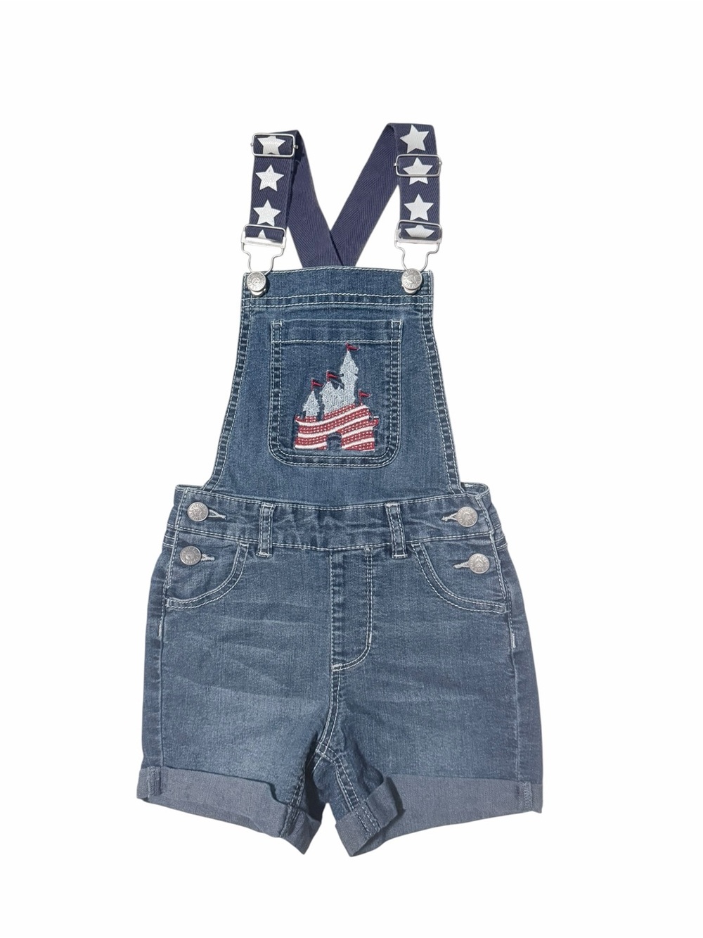 Disney Parks 4th of July Cinderella Castle Denim Shortall Overalls